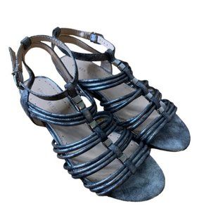 Lauren Blakewell | Sage Slingback Sandals | Metallic Silver Charcoal Gray | 6.5